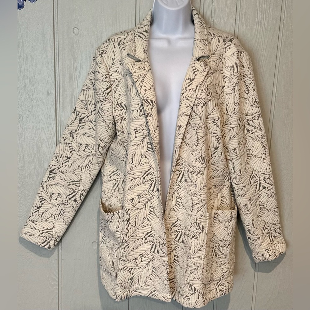 Catherines Cream Leaf Print Blazer
